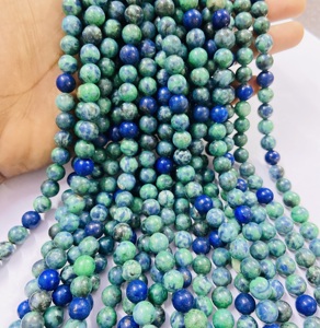 Perles Rondes d'Azurite et de Malachite de la Fabrique Rare Gems, Perles de Guérison, Chaînes de Perles, 15,5 pouces - Product Image 2