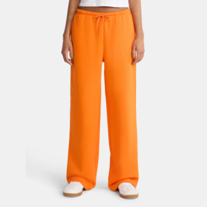 Pantalon évasé ample en molleton de coton pour femme, taille mi-haute avec cordon de serrage, décontracté, longueur intégrale, couleur unie, coupe ample, style printemps - Product Image 5