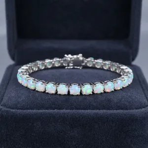 92.5 Sterling Silver Christian Tennis <b>Opal</b> <b>Bracelet</b> Rhodium Plated Round Cut Link for Wedding Party Gift - Product Image 5