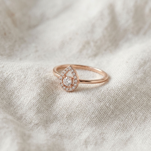Bague Halo Or Rose avec Diamant Goutte d'Eau Incrusté, Tendance, Créée en Laboratoire, pour Femme, Cadeau de Mariage ou de Fête - Product Image 3