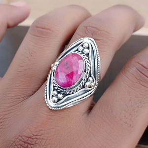 แหวนพลอยทับทิมแคชเมียร์ เงินแท้ 925 แหวนพลอยทับทิมสีชมพู - Product Image 1