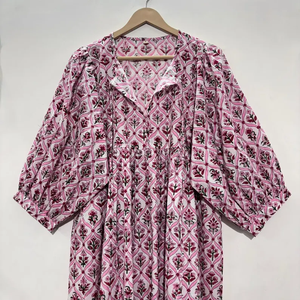 เดรสลำลองผู้หญิง ใส่ได้ทุกวัน ทุกฤดู ผ้าทอ 100% ผ้าฝ้าย พิมพ์ลายดอกไม้/สีพื้น แขนสั้น เอวทรงเอ็มไพร์ ทรงเบบี้ดอลล์ - Product Image 4