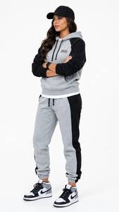 ONETEN APPAREL Survêtement à capuche gris et noir pour femme, manches longues, décontracté, couleur unie, avec cordon de serrage et poches, idéal pour l'automne - Product Image 4