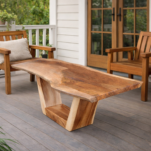 Mesa de Centro de Lujo con Patas en U de Madera Maciza de Suar Orgánica con Borde Natural para Sala de Estar Moderna, Muebles para Proyectos Hoteleros - Product Image 6