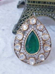 Amaira Jewels Water Drop Cocktail <b>Ring</b> Green Doublet Stone <b>Silver</b> Gold Plated Classic Women's Wedding <b>Ring</b> <b>Adjustable</b> - Product Image 1