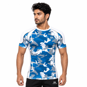 Ropa Deportiva para Hombre, Camuflaje Azul, Corte Regular, Ecológica, Spandex/Poliéster, Personalizada, Manga Corta, para Gimnasio y Entrenamiento - Product Image 3