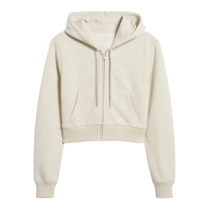 New Custom Women's Hooded Front Zipper <b>Crop</b> <b>Top</b> <b>Hoodies</b> with Front Pockets Lightweight Fleece Fabric Custom Color Options - Product Image 1