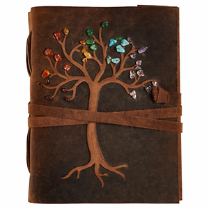 Diario de Cuero con Tapa Dura y Grabado del Árbol de la Vida, Hecho a Mano, con Piedras Semipreciosas - Cuaderno y Diario Personalizado Vintage - Product Image 1