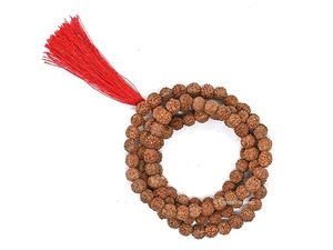 Collier de prière en bois naturel poli 5 Mukhi Rudraksha Mala, perles de méditation spirituelle, paix mentale, concentration, soulagement du stress, 108+1 - Product Image 6