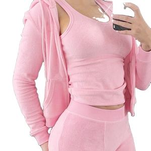 100% algodón logotipo personalizado mujer chándal conjunto de chándal estilo de moda Color sólido 3 uds mujeres Zip Hoodie Set 2026 - Product Image 2