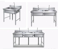 Wastafel Komersial Stainless Steel 304 Kapasitas Besar 1 2 3 Kompartemen Wastafel Cuci Industri untuk Dapur Pusat