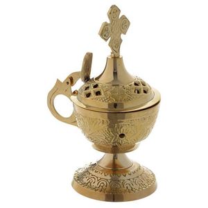 Brûleur d'encens en laiton artisanal gravé sur mesure, avec croix en haut, articles cadeaux religieux, diffuseur d'arômes et encensoir écologiques - Product Image 3