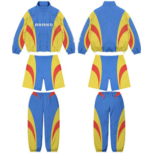 280 GSM Polyester Taslon Blue <b>Green</b> Panel Windbreaker Short Set Sublimation Logo Street plus size - Product Image 4