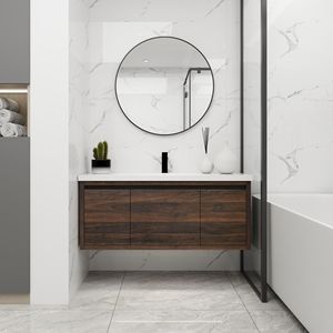 Mobili da Bagno da 48 Pollici con Ante a Chiusura Ammortizzata e Design a Sospensione con Lavabo Integrato - 48x18 - Product Image 1