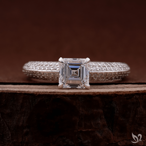 1 CT asscher cut lab grown diamond engagement ring square <b>step</b> cut stone in 10K white gold pave band ring - Product Image 1