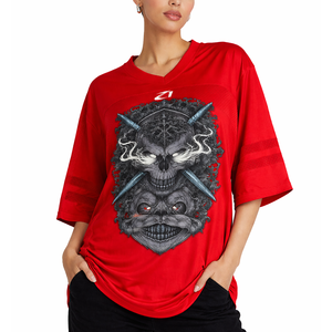 Custom Graphic Oversized <b>Red</b> Crop Boxy Sports T-shirt Streetwear Sublimation DTG Print Breathable Mesh American Football Jersey - Product Image 1