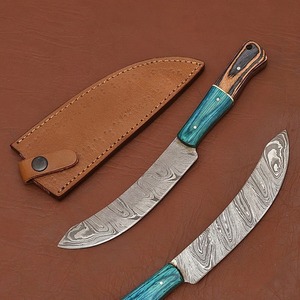 Cuchillo de filetear de acero de Damasco personalizado de grado industrial con mango de madera y funda de cuero, hoja dentada de punta caída de 11 pulgadas - Product Image 3