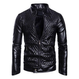 Chaqueta de Cuero Sintético Negra Personalizada para Hombre, con Acolchado de Diamantes, Cuello Alto, Venta al Por Mayor, OEM, Marca Privada, Comprador de EE. UU., Moda, Talla XL - Product Image 2
