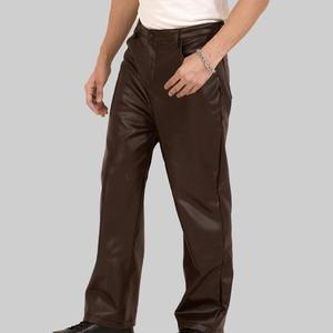 Pantalones de Cuero Marrón para Hombre, Corte Ajustado, Estilo Motero, Vintage, Lona Impermeable - Product Image 4