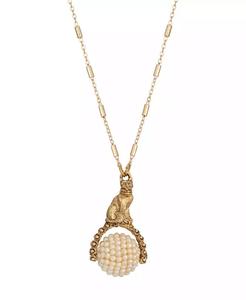 Collana con Ciondolo Girevole a Forma di Gatto con Perle Imitate |   2028 - Product Image 1