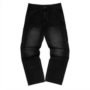 Jeans droits pour hommes, style streetwear, imprimé léopard vintage, élastiques, 100% coton, qualité supérieure, denim délavé moyen, tendance - Product Image 2
