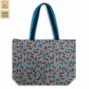 Sac fourre-tout en coton recyclé mélangé avec logo personnalisé imprimé, 300 GSM, fermeture éclair, grand sac de shopping promotionnel, vente en gros OEM ODM 47x34x12 cm - Product Image 1