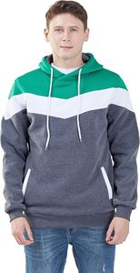 Sweat à capuche pour homme, coupe ajustée, vert et gris, avec motif chevron et poches latérales - Product Image 3