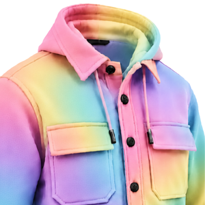 Chaqueta Parka con Capucha Arcoíris para Hombre, Cierre de Botones, Bolsillos en el Pecho, Mangas Largas, Puños Ajustables, Diseño Degradado Colorido - Product Image 3
