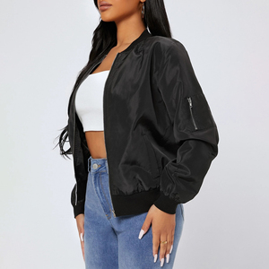 Blouson Bomber en Coton pour Femme de Haute Qualité, Coupe Oversize Courte, Style Aviateur Uni, Imperméable, Hiver, Streetwear Tendance, Vente en Gros - Product Image 4