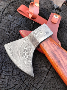 Hache en acier de Damas avec manche en bois de rose, hache de camping, hache de chasse Viking en acier forgé, vente en gros, avec étui en cuir - Product Image 6