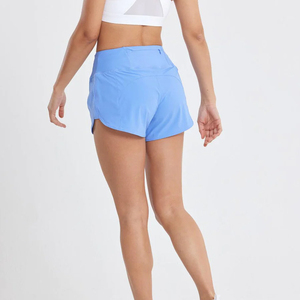 Shorts Deportivos de Cintura Alta para Mujer, Color Sólido, con Bolsillos, Cintura Elástica, Secado Rápido, Tejido de Punto - Product Image 3
