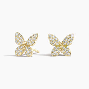 Boucles d'oreilles à clous en diamant avec motif papillon symétrique - Product Image 1