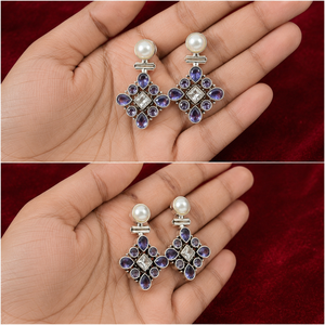 Oxidized Silver Bell Shape Charm <b>Earrings</b> with Pear Cut Zircon and Imitation Pearl for Women-Classic Wedding Gift Direct Factory - Product Image 3