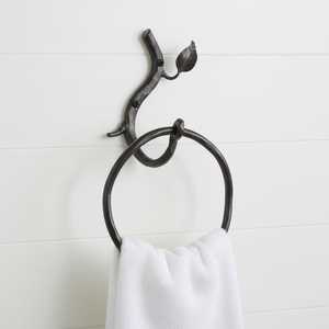 Organizador de toallas de hierro resistente para instalación en pared de baño con diseño decorativo de hojas y recubrimiento en polvo de larga duración. - Product Image 1