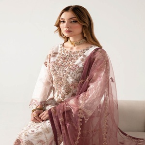 Robes indiennes Anarkali de luxe brodées en organza, longueur ras du sol, pour femmes, en solde, tenues de soirée, vente en gros - Product Image 6