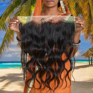 Cutícula sin procesar alineada Virgen 13*4 Frontal Color negro Bodywave Temple Extensiones de cabello humano vietnamita - Product Image 1