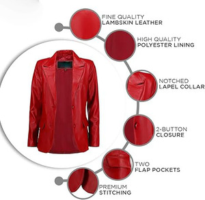 Wholesale High Quality Women's <b>Jackets</b> Red <b>Leather</b> <b>Blazer</b> Women OEM Genuine <b>Leather</b> Casual Coat Long Sleeves Custom Logo Colors - Product Image 5