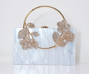 Custom Size Resin Clutch With Crystal & Stone Work <b>Bridal</b> Handbag Acrylic Purses for Women & Girls for Wedding & Parties - Product Image 5