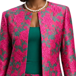 Pink Nyla Brocade Shell Pantsuit Set Women Elegant Textured Blazer Shell <b>Top</b> Trousers Three Piece Formal Business Office Suit - Product Image 6