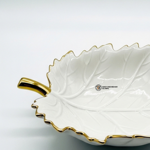 ชามเซรามิครูปทรงใบไม้ทันสมัยขอบทอง จานตกแต่งสวยงามสำหรับห้องครัว ห้องรับประทานอาหาร และของตกแต่งบ้าน - Product Image 5