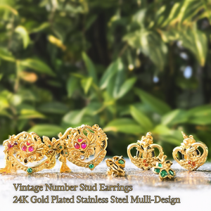 Vintage Number Stud Earrings 24K Gold Plated Stainless Steel Multi-Design - Product Image 3