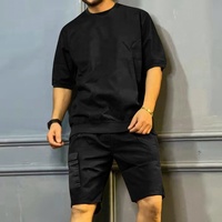 Ensemble T-shirt et short de sport pour homme, 100 % coton respirant, avec logo personnalisé, coupe ample, deux pièces, pour l'été, grandes tailles, léger