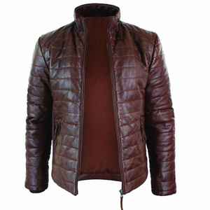 Blouson matelassé en cuir personnalisé pour homme, tendance 2025, avec col montant, coupe-vent et fermeture éclair, idéal pour l'hiver - Product Image 2