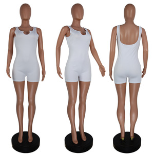 Combinaison sans manches en tricot sans couture pour femme, couleur unie, col rond, taille mi-haute, au-dessus du genou, décontractée, coupe classique, idéale pour l'été - Product Image 6