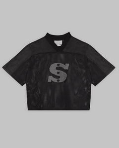 เสื้อฟุตบอลผู้หญิงแบบครอปท็อปทรงโอเวอร์ไซส์ ผ้าตาข่าย สไตล์สตรีทแวร์ เสื้อกีฬา พิมพ์ลายกราฟิก หมายเลขเสื้อแบบ OEM ขายส่ง - Product Image 2