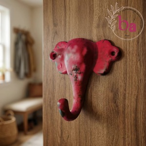 Wholesale Retro Vintage Red Distressed Elephant Animals Wall Coat Hat Hooks Keychain <b>Hanger</b> Cast Iron Self-adhesive Very Cheap - Product Image 1