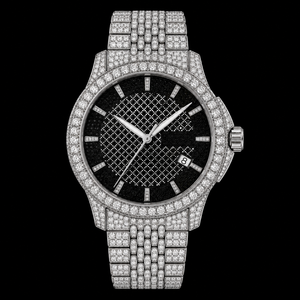 Iced Out Black <b>Diamond</b> Dial Silver <b>Watch</b> Luxury Men’s Statement Wristwatch - Product Image 1