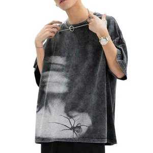 เสื้อยืดผู้ชายลายพิมพ์โลโก้แบบใหม่ สไตล์สตรีทแวร์ ล้างสีแบบแอซิดวอช - Product Image 2