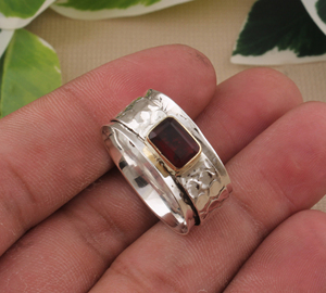 Handmade 925 Sterling <b>Silver</b> Garnet Classic <b>Boho</b> Style Worry <b>Ring</b> for Anxiety Relief Wedding & Party Artisan Jewelry Wholesale - Product Image 4