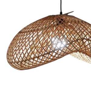 Lustre suspendu artisanal en bambou tressé à bords ondulés, style bohème, pour salon, vente en gros - Product Image 4